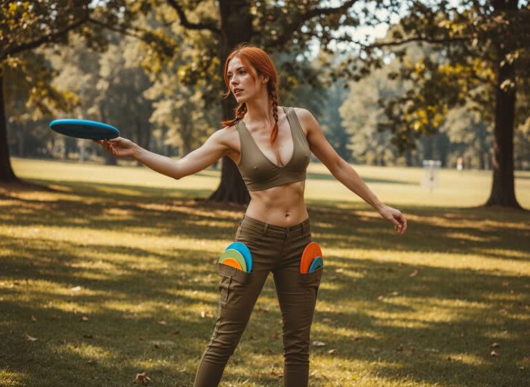 Stylowa khaki w akcji – Sarah i jej outfit na turniej frisbee golf